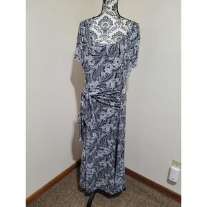Perceptions Woman Maxi‎ Dress Womens Plus Black White Paisley Faux Wrap